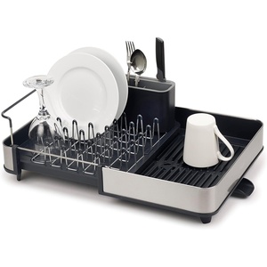 image:imageJoseph Joseph Extend Steel Plus Extendable Dish Rack Steel Small to Large Dish Drainer with Wine Glass Holder amp Drain Spout BlackGray