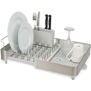 image:imageJoseph Joseph Extend Steel Plus Extendable Dish Rack Steel Small to Large Dish Drainer with Wine Glass Holder amp Drain Spout BlackLight Stone