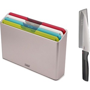 image:imageJoseph Joseph Folio Icon 4Piece Multi Colour coded Cutting Board Set with Japanese Stainless Steel Knife Slimline case for organized Kitchen storage SilverSilver
