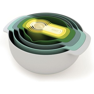 image:imageJoseph Joseph Nest 9 Plus 9 Piece Compact Food Preparation Set with Mixing Bowls Measuring Cups Sieve and Colander Stainless SteelOpal